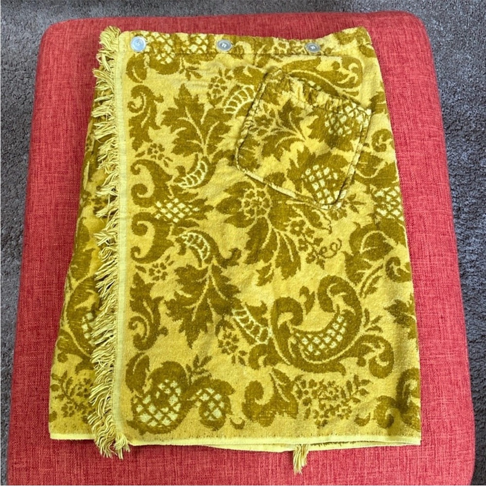 VTG MCM Floral Terrycloth Towel Wrap Skirt Beach Lounge Cover Up Skirt